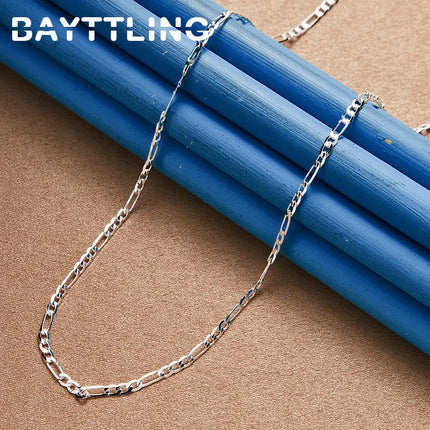 925 Sterling Silver 4MM 16-30 Inches Man Figaro Chain Bracelet Necklace For Woman Fashion Couple Christmas Gift Jewelry Set 2pcs