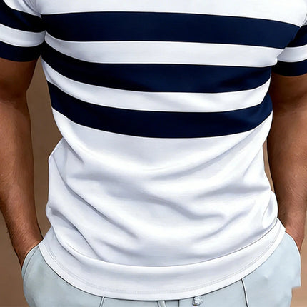 Simple Two Bars Contrasting Color Design Men's Short-sleeved Fashion Polo Shirt Comfortable Casual Men's Top Quick Dry