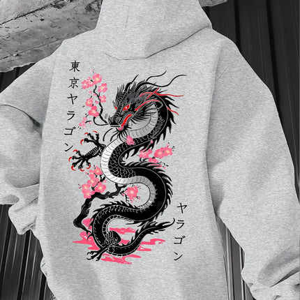 Autumn Winter Viral Korean Streetwear Double Sided Japanese Dragon Sakura Print Hoodie Y2K Eboy Oversized Long Sleeve Pullover