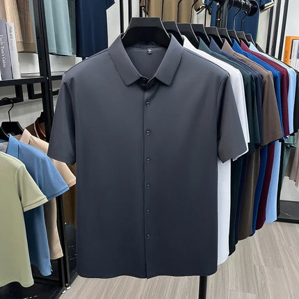 Mens Summer Business Short Sleeved Shirt Seamless Construction High Stretch Easy Care for AllDay Comfort