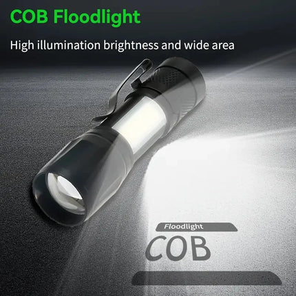 Powerful Mini LED Flashlight COB LED Zoom Torch Built In Battery USB Rechargeable Light Outdoor Portable Camping Emergency Lamp
