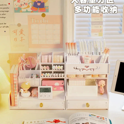 Mark Pen Pencil Holder Wooden Desk Organizers Shelves Accessories Desktop Stationery Organizer Bookshelf Home Office Storage Box