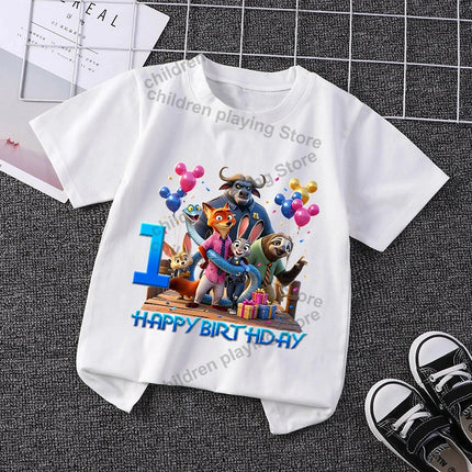 Zootopias Series Child Birthday T-Shirt Hot Movie Cartoon Number Clothes Summer Boy Girl Short Sleeve Tees Casual Cute Tops Gift