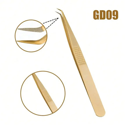 GEMERRY Golden Fiber Tips Eyelashes Tweezers Extension Stainless Steel Tweezer for Volume Fans Professional Tools