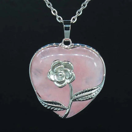 Crystal Stone Heart Shape Pendant Natural Rose Quartz Amethyst Crystal Lapis Lazui Green Aventurine Agate Women Necklace Jewelry