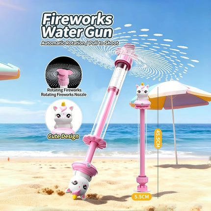 Summer Unicorn Scattering Firecracker Water Gun, Pull-Back Water Cannon, Spraying Water Fun Toy for Kids
