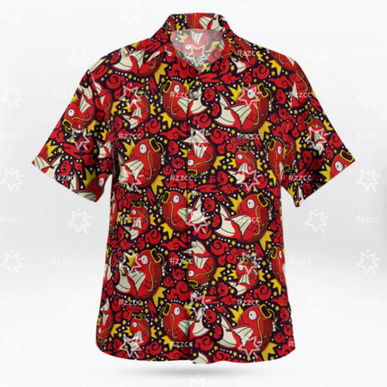 2026 Pokémon Printed Tropi Pokemon Magikarp Button Up Red Hawaiian Shirt Men's T-Shirt Children's Clothing Tee Y2k Woman