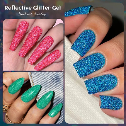 Red Reflective Glitter Gel Nail Polish Sparkling Glitter Flashy Semi-permanent Soak Off Nail Art UV Gel Varnish Nail Supplies