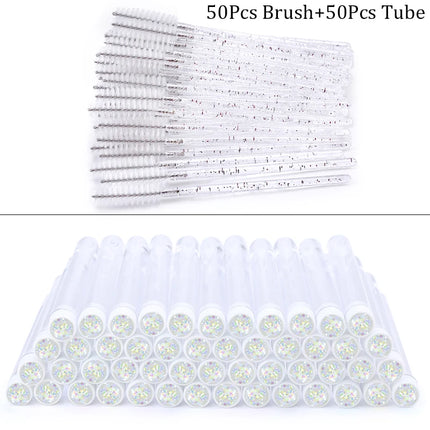 50/100pcs Diamond Eyebrow Brush Tube Disposable Eyelash Brush Reusable Crystal Eyelash Brush Replaceable Dust-proof Makeup Sets