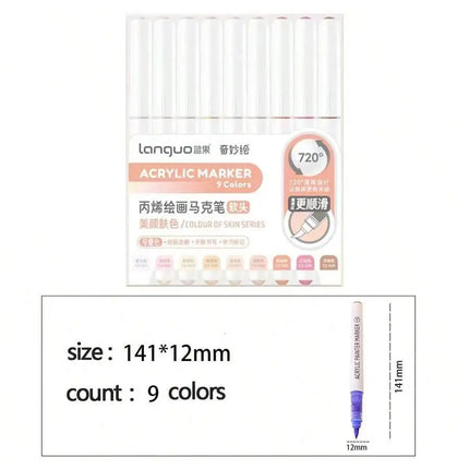 Languo 9pcs/box Soft Brush Acrylic Marker Pen Set，DIY Hand Drawn,Paint Art Markers pens,Student Graffiti Acrylic Paint Pens,M720