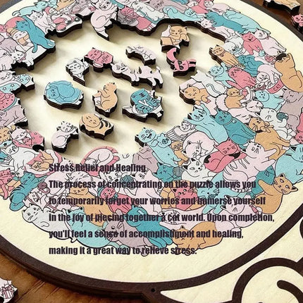 135 PC Cat-shaped Wooden Jigsaw Puzzle Unique Irregular Puzzle Pieces Game Birthday Xmas Gifts for Cat Lovers Home Decorations ﻿