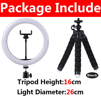 6/10/12 inch LED Selfie Ring Light Dimmable Photography Fill Lamp With Mini Tripod For Phone Live Video Photo Studio Ringlight