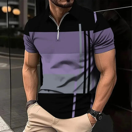 Men's Golf Stripe Polo Shirt Casual Short-Sleeve Solid Color Lapel Fashion New Business Sports Breathable T-Shirt Top