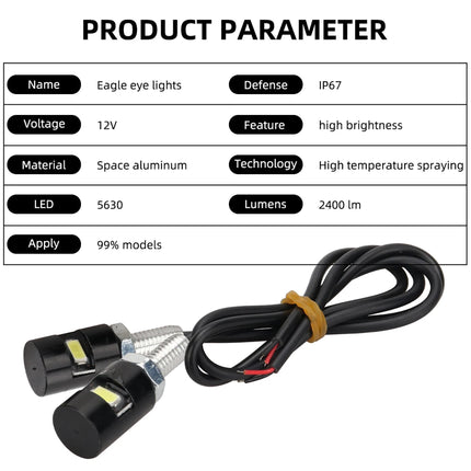 2psc 1.5W Eagle eye lamp LED Car Auto Motorcycle Tail Number Universal Screw Bolt Light DRL License Plate lamp 12V SMD for Truck