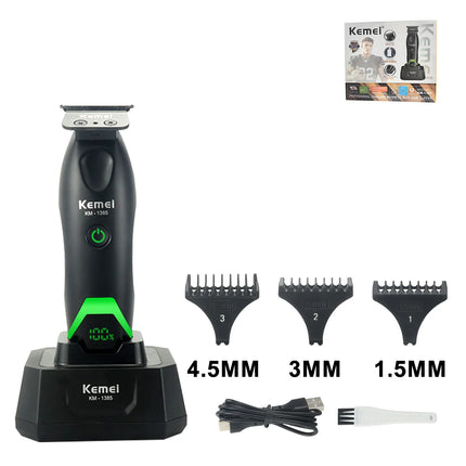 Kemei KM-1385 Professional Hair Clipper T-Blade 7500RPM 5W DC Motor with Dock LED Display 1400mAh Men's Hair Trimmer Machine