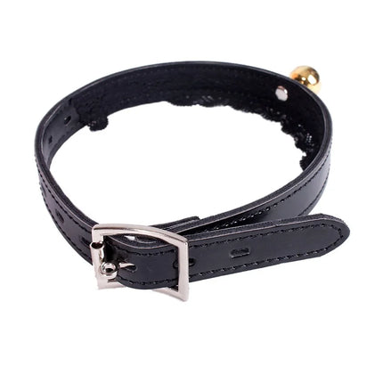 Fashion Punk Leather Choker Necklace with Bell, Lace & PU Leather, Sexy Stage Costume Role Play Collar for Women