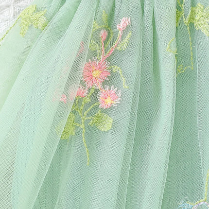 2025 Summer Baby Girl Netted Dress with Korean Style 3D Flower Embroidery Straps and Matching Headband 2-Piece Set