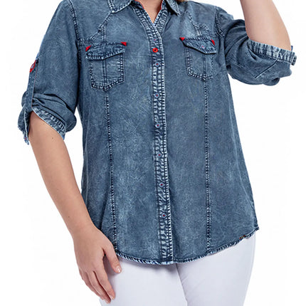 Women Plus Size Woven Spring And Autumn Denim Fashion Shirt