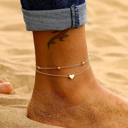 YOBEST Gold Color Double-Layer Anklets For Women Girl New Trend Leg Chain Waterproof Jewelry Gift Party
