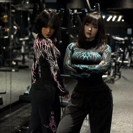 Couple Style Gothic Style Tight Fitting High Elasticity Fitness Half Height Collar Quick Drying Breathable Long Sleeved Shirt