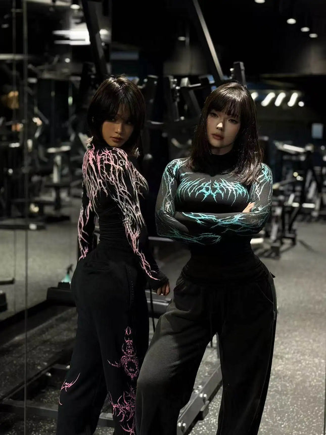 Couple Style Gothic Style Tight Fitting High Elasticity Fitness Half Height Collar Quick Drying Breathable Long Sleeved Shirt