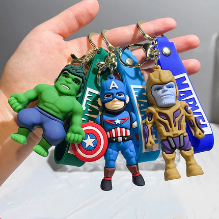 The Avengers Keychain Disney Anime Cute Iron Man Hulk Captain America Silicone Figure Keyring Schoolbag Pendent Toy Kid's Gifts
