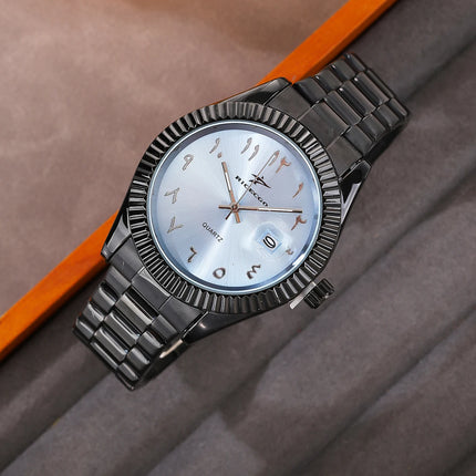 Trendy Black Warrior Fashion Business Quartz Watch Black Steel Strap Simple Scale Date Display Versatile Texture Men's Watch