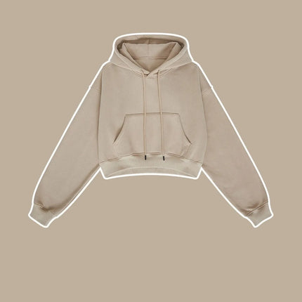 Fashion Loose Hoodies Women Autumn Winter Long Sleeve Crop Top Streetwear Solid Drawstring Hooded Shirt Casual Female Sweatshirt