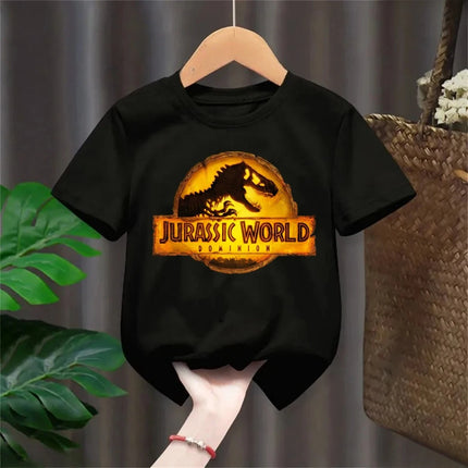 Summer New Cool Dino Print Children's T-shirt Casual Fashion Boys Girls Simple Style Short Sleeve Baby Kids Clothes Harajuku Tops