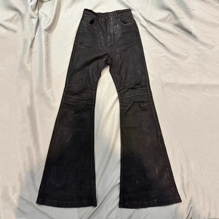 American Retro Heavy Industry High Street Coated Micro-Flared Jeans For Men And Women Black Gothic Vintage Casual Loose Jeans