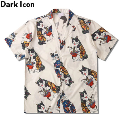 Dark Icon Harajuku Cat Polo Shirt Short Sleeve Men 2023 Summer Men's Hawaiian Man Blouse