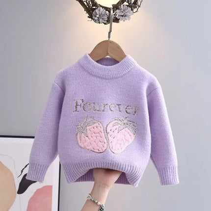 Fall Winter Cute strawberry Sweater Solid Color Girl Pullover Korean Style Round Neck Princess Letter Sweaters for Girls IY07272