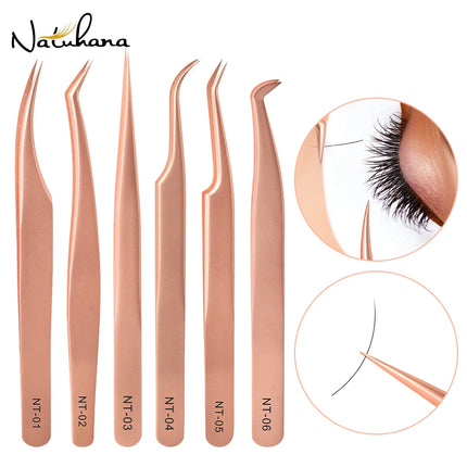 New Professional Fiber Tip Tweezers Rose Gold Lashes Tweezers Stainless Steel Eyelash Extension Tweezers Makeup Tools