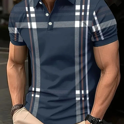 The 2025 summer new men's POLO shirt features a casual fashionable comfortable soft and breathable 3D striped pattern print