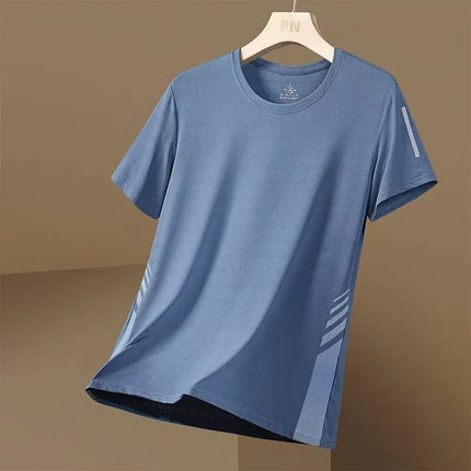 Ice Silk Short Sleeve T-Shirt Men's Summer Thin Quick Dry Mesh Sport Fitness Half Sleeve Casual Elastic T Summer Wear