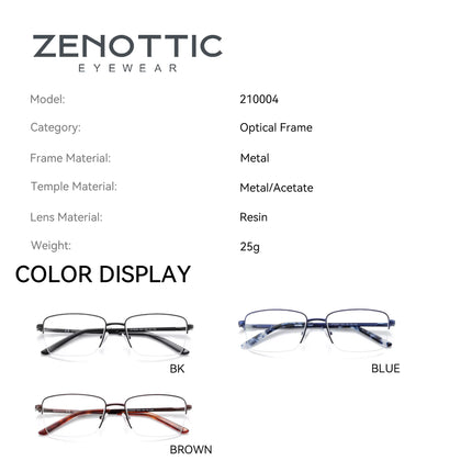 ZENOTTIC Half Rim Prescription Glasses Men Business Optical Spectacles Anti Blue Rays Photochromic Myopia Progressive Eyeglasses