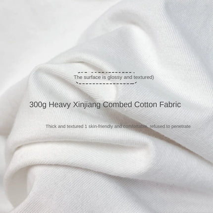 Beige 300g Heavyweight Cotton Short Sleeved T-shirt Summer Round Neck Loose and Base Shirt for Men Women Basic Tee