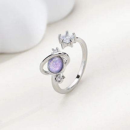 PANJBJ 925 Sterling Silver Four-pointed Star Shining Zircon Ring High-end Personalized Opening Adjustable Jewelry