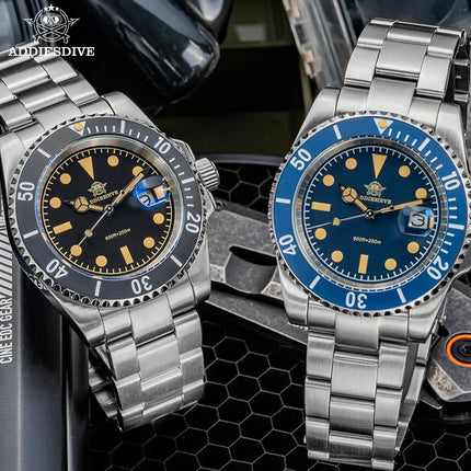 ADDIESDIVE 41mm Mens Dive Watch 200M Water Resistant Vintage Super Luminous Ceramic Bezel Date Display 316L Steel Quartz Watch
