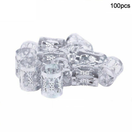 100Pcs Dreadlocks Beads Hair Braid Rings Clips Dread Locks Hair Braiding Metal Cuffs Hair Rings Decoration Accessories Jewelry
