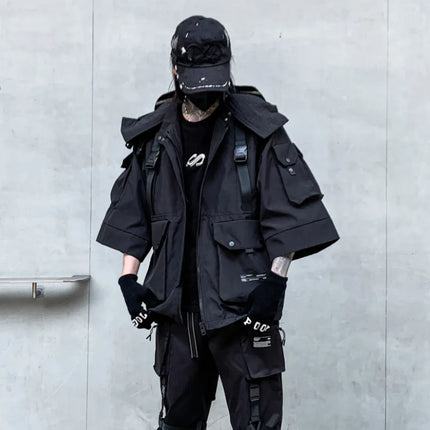 2026 Autumn Winter Hip Hop Techwear Cargo Jacket Men's Harajuku Casual Hooded Jackets Tactical Hooded Coats Streetwear