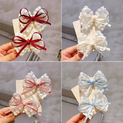 Korean style lace bow children's headwear with little girl's temperament lace hair clip heavy handmade high-end headwear hair cl