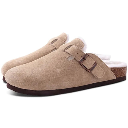Kidmi New Women Clogs Men Clogs Suede Slippers Fashion Cork Footbed Leather Slippers Classic Mules Soft Antiskid House Slippers