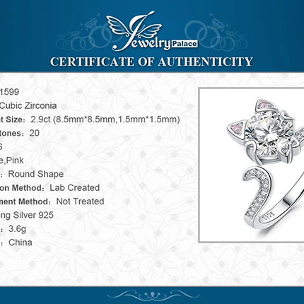 JewelryPalace New Arrival Love Cat 3ct Round Gemstone 925 Sterling Silver Open Adjustable Ring for Woman Girl Fashion Cute Ring