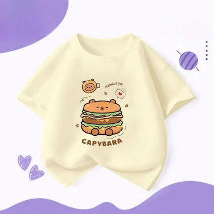 Capybara Hamburg Capybara Boys and Girls Elementary School Short-Sleeved T-shirt Casual Bottom Top