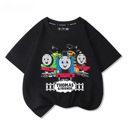 Thomas the Tank Engine short-sleeved t-shirt, new children's cartoon tops, boys' and girls' summer fashion, 100% cotton comfortable t-shirt.