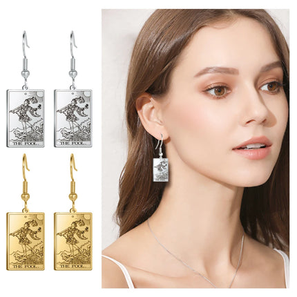 Classic Tarot Cards Stainless Steel Drop Earring for Women Sun Moon Star Lovers Divination Tarot Jewelry Birthday Gift