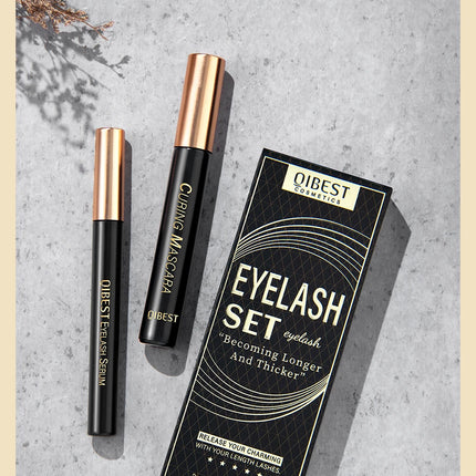 QIBEST Eyelash Makeup Set Eyebrow Eyelash Growth Serum Nourishing Enhance And 4D Black Mascara Curling Thick Lengthening Eyelash