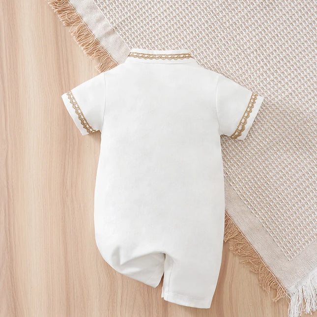 Newborn Baby Clothes Middle Eastern Traditional Ethnic Style Islamic Cotton Ramadan White Summer Short-Sleeved Baby Jumpsuit