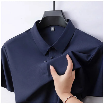 Ice Silk Polo Shirt – Quick-Dry, Breathable & Lightweight, Seamless Knit Design, Business Casual Short Sleeve Top Golf